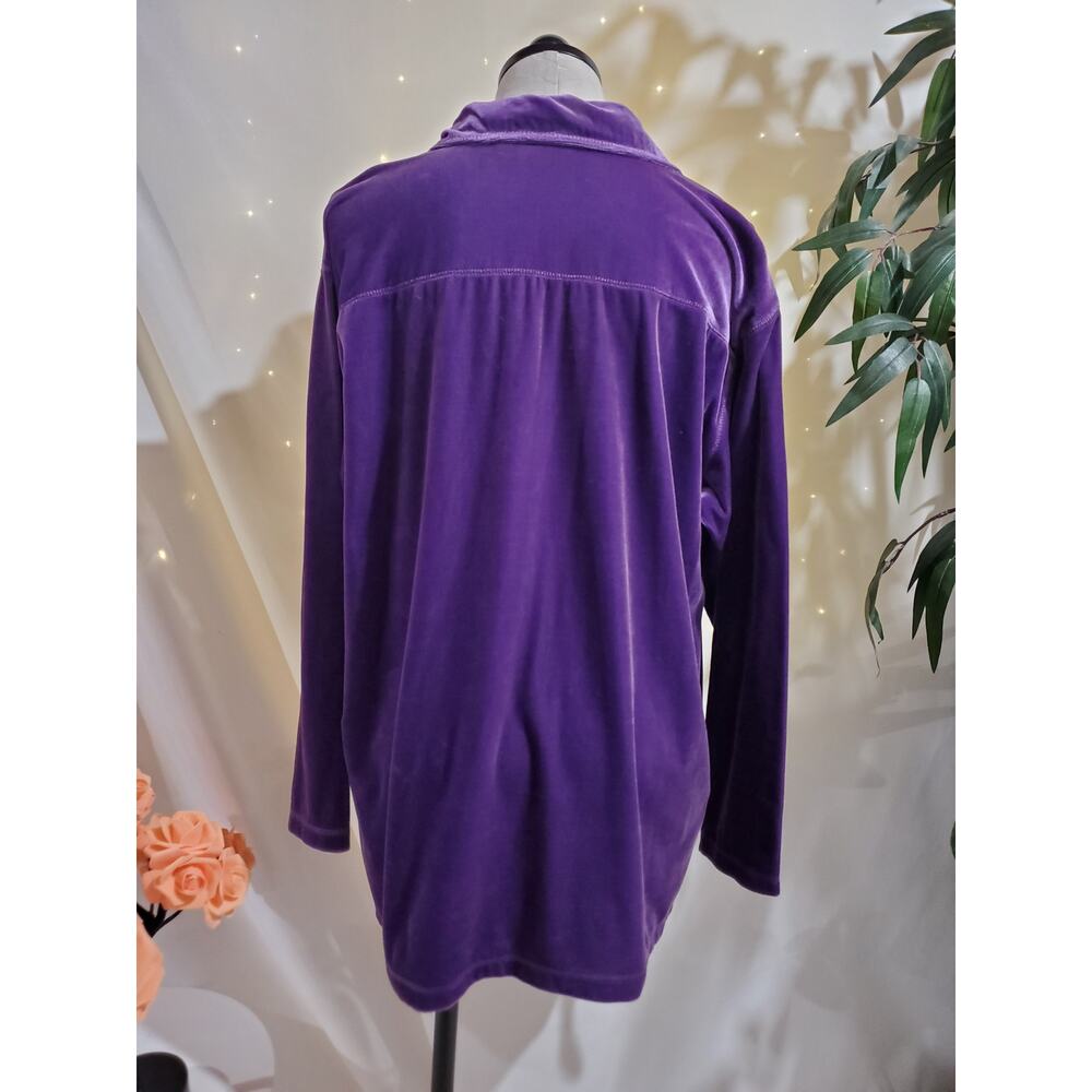 Vtg Honors Velour Velvet Button Shirt Womens Size XL Purple Pocket 90s Y2K Soft - Picture 3 of 8